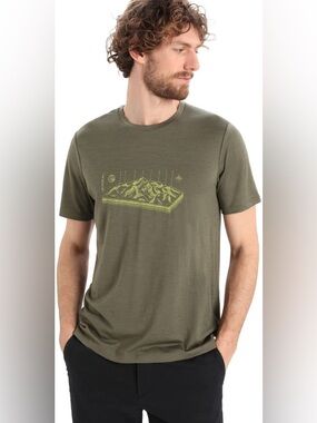 Icebreaker Small 100% Wool Central Classic Short Sleeve T-Shirt Alps 3D Loden